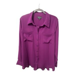 Covington Women's Magenta Button-Down High-Low Blouse